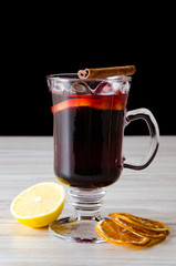 Mulled wine glintwine served in glasses for christmas table