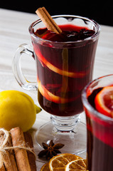 Mulled wine glintwine served in glasses for christmas table