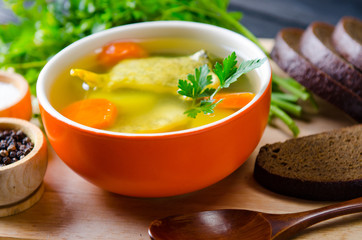 Fish soup served on the table in plate