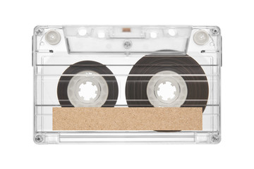 tape cassette with label isolated on white background