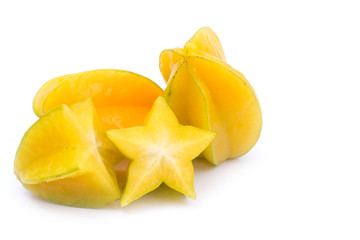 Star fruit, starfruit or star apple , Averrhoa carambola isolated on white background