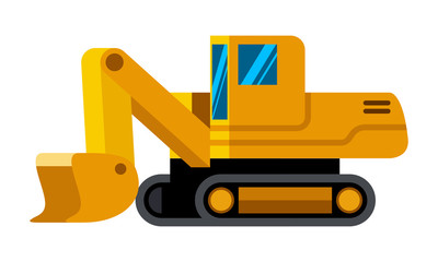Front shovel excavator minimalistic icon isolated. Construction equipment isolated vector. Heavy equipment vehicle. Color icon illustration on white background.