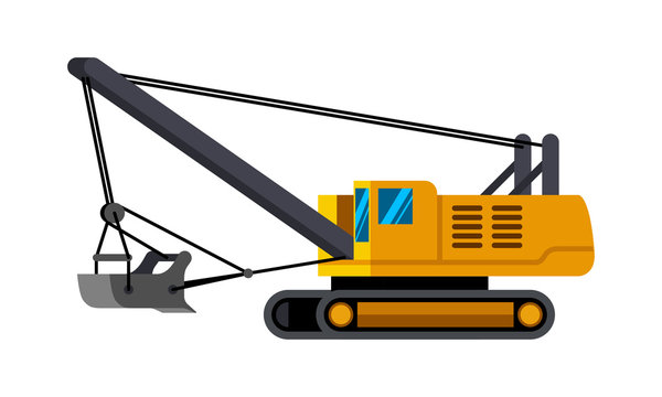 Dragline excavator minimalistic icon isolated. Construction equipment isolated vector. Heavy equipment vehicle. Color icon illustration on white background.