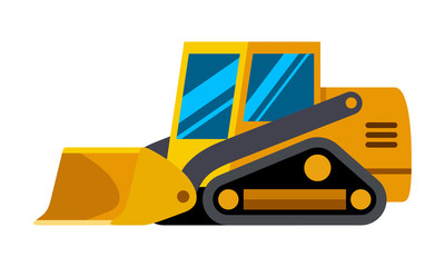 Naklejka premium Tracked skid steer loader minimalistic icon isolated. Construction equipment isolated vector. Heavy equipment vehicle. Color icon illustration on white background.