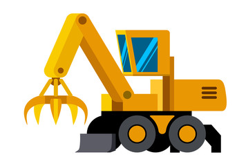 Wheeled material handler machine minimalistic icon isolated. Construction equipment isolated vector. Heavy equipment vehicle. Color icon illustration on white background.