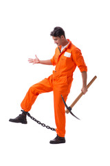 Fototapeta premium Prisoner with axe isolated on white background