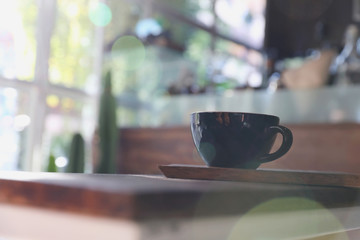 Cappuccino coffee break on wood background