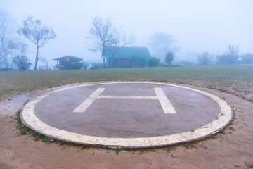 Heliport For Helicopter on the mountain in foggy day.Thailand.