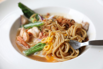 Fried noodle with soy sauce , hokkien mee Asian food