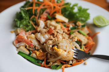 Thai food padthai fried noodle with shrimp