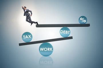Businessman in debt and tax business concept