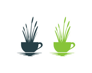 Cattails Coffee Cup Above the Water Illustration Symbol Logo Vector