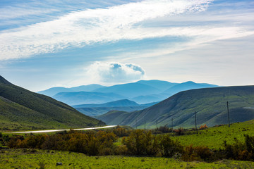 Hilly mountains in the valley, mountain landscape