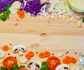 2692525 template for menu light wood background on it, cut vegetables