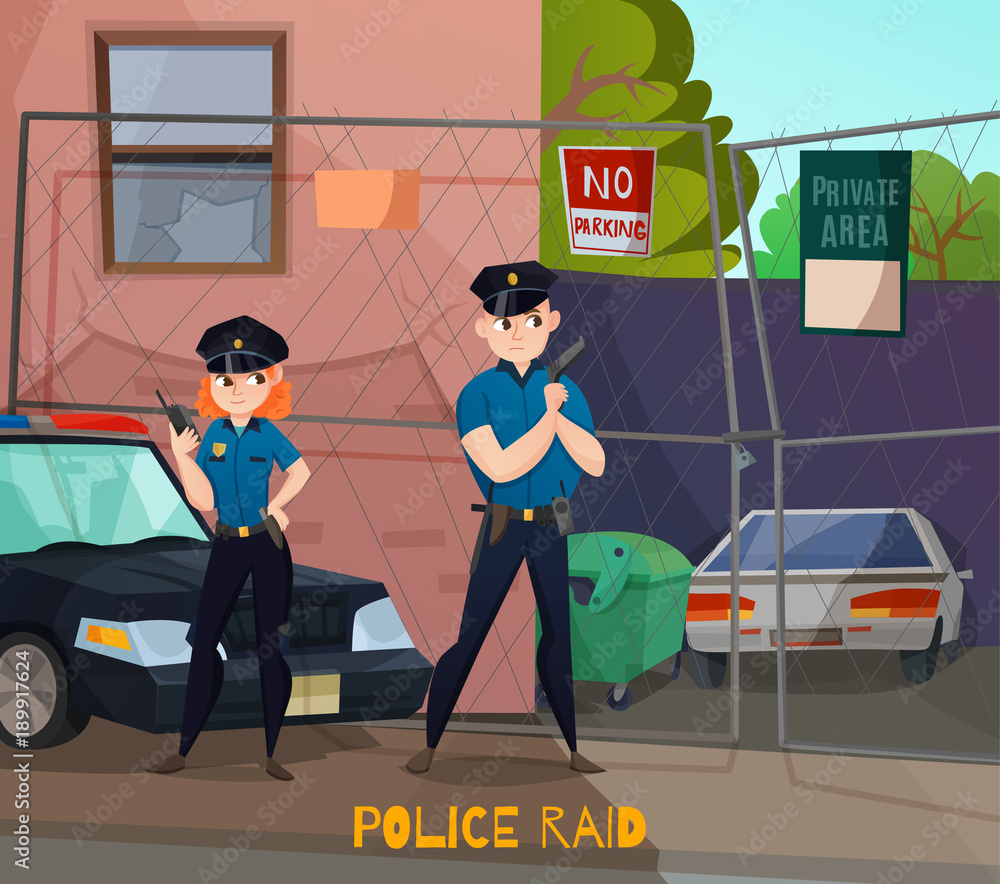 Wall mural Police Raid Cartoon Composition