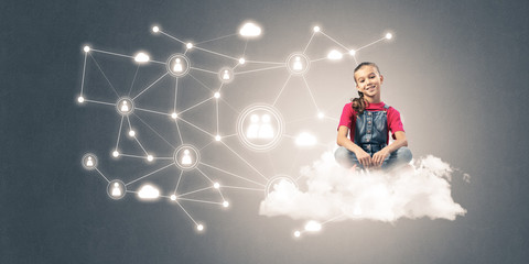 Naklejka premium Idea of children Internet communication or online playing and pa