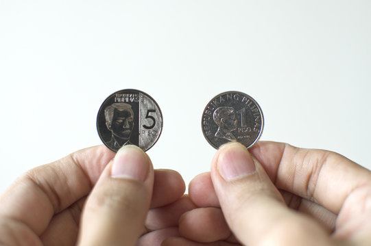 A newly issued five peso coins of Banko Sentral ng Pilipinas