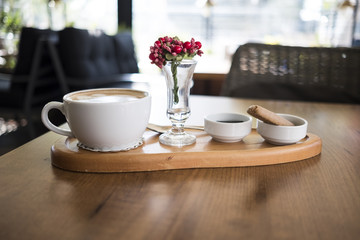 coffee put on wooden table