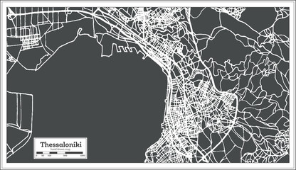 Thessaloniki Greece City Map in Retro Style. Outline Map.