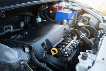 Fototapeta na wymiar Close up detail of dirty car engine