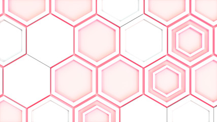 Abstract 3d background made of white hexagons on red glowing background
