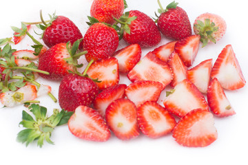 Fresh organics strawberry slice on cutting boards
