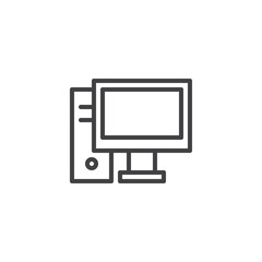Desktop computer line icon, outline vector sign, linear style pictogram isolated on white. PC symbol, logo illustration. Editable stroke