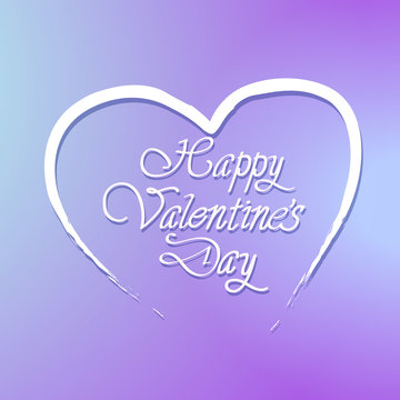 Happy Valentines Day Lettering In Heart Shape On Violet Background Cute Greeting Card For Love Holiday Vector Illustration