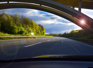 Driver perspective in the car.