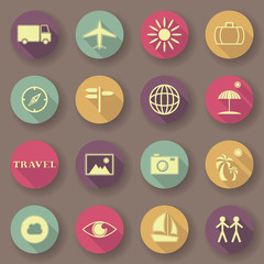 Travel icons, bright colors. Vector buttons. Original design