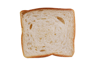 Isolated slice of white bread on white background