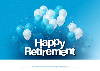 happy retirement greeting card lettering template with balloon and confetti. Design for invitation card, banner, web, header and flyer. vector illustrator