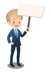 看板を持つスーツ姿の若い男性ビジネスマン