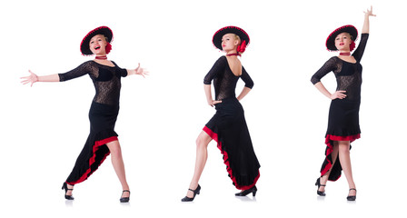 Woman dancing spanish dance isolated on white