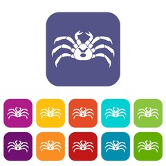 Fresh live crab icons set flat
