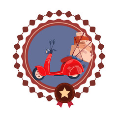 Fast Delivery City Service Logo Isolated Retro Scooter With Boxes Icon Template Flat Vector Illustration