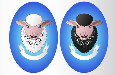 Cute sheep smiling in two variants.