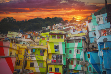 Rio de Janeiro downtown and favela - obrazy, fototapety, plakaty