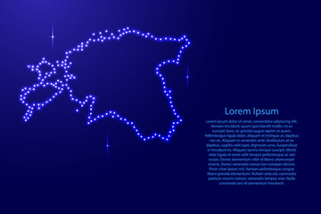 Map Estonia from luminous blue star space points on the contour for banner, poster, greeting card, of vector illustration.