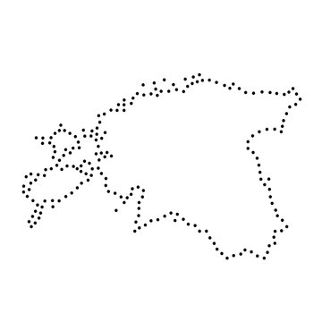 Abstract schematic map of Estonia from the black dots along the perimeter of vector illustration