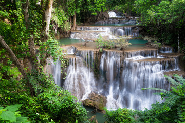 Waterfall in Thailand, called Huay or Huai mae khamin in Kanchanaburi Provience