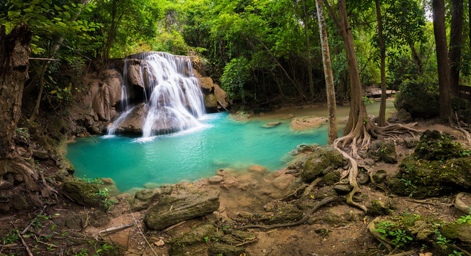 Waterfall in Thailand, called Huay or Huai mae khamin in Kanchanaburi Provience © happystock