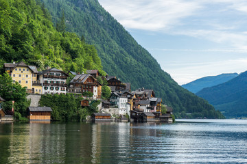 Fototapeta na wymiar Nice View from Hallstatt , Austria . Took this photo on the way to city centre during summer afternoon cloudy day / Location : Hallstatt, Austria, Europe