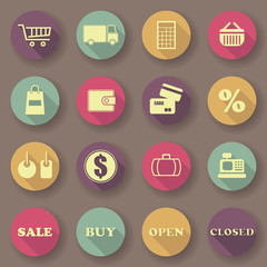 Shopping icons. Bright colors. Vector buttons. Original design
