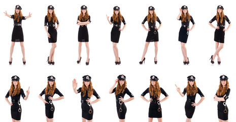 Redhead police officer isolated on white