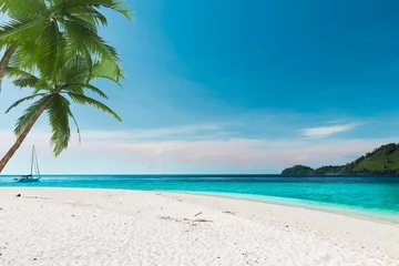 Zelfklevend Fotobehang The white sand beach with the blue sky in Thailand © PUTSADA