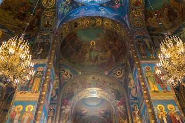 Fototapeta na wymiar St. Petersburg, Russia. Interior of Church of Savior on Blood or Cathedral of Resurrection of Christ