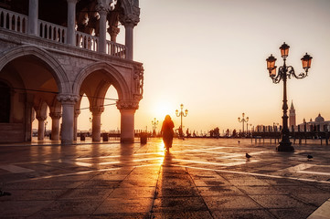 Venice,Italy - 3 November, 2017: famous San Marco Square at sunrise