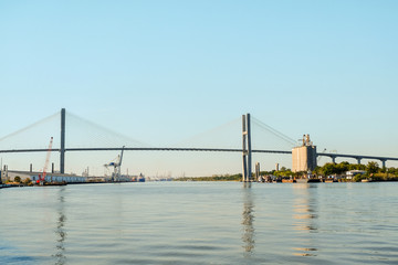Fototapeta na wymiar Suspension Bridge over the Savannah river