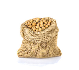 soy beans in a sack on white background